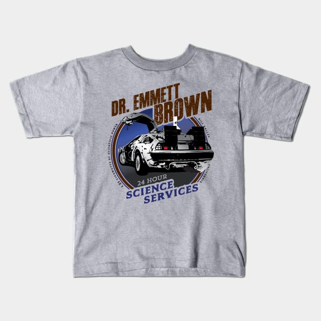 Dr. Emmett Brown Science Services Kids T-Shirt by MindsparkCreative